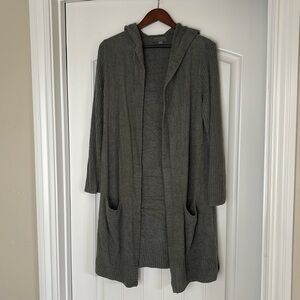 Barefoot Dreams CozyChic Lite Sage Green Long Cardigan Hooded Sweater Size Small